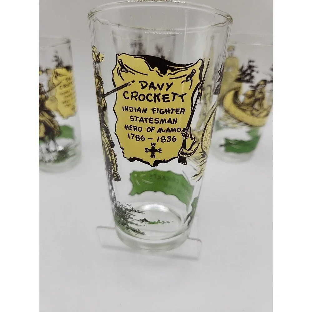1950s Davy Crockett 1786-1836 Collector's Drinking Glass Set of 4 Indian Fighter